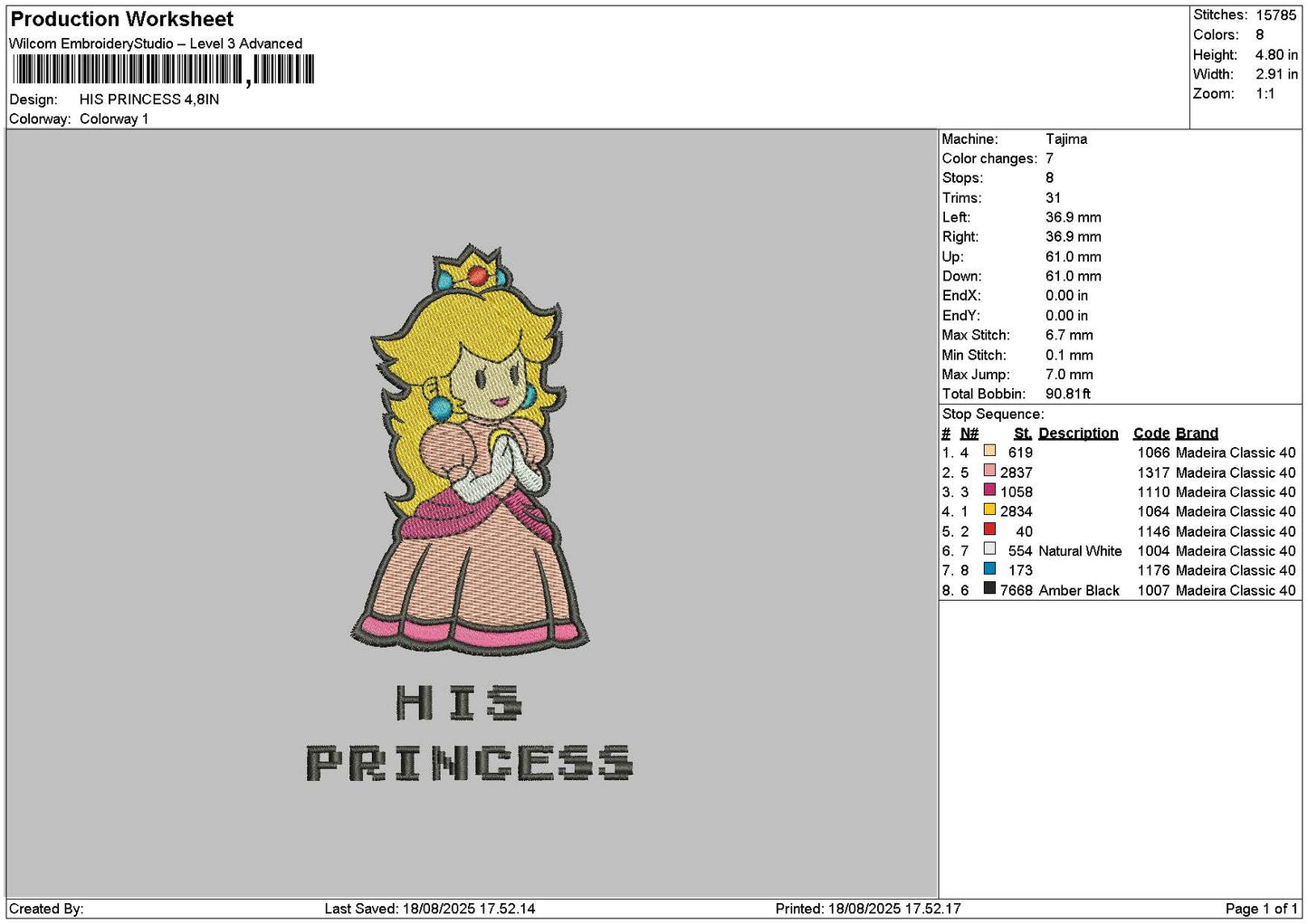 Princesstext 1808 Embroidery File 6 sizes