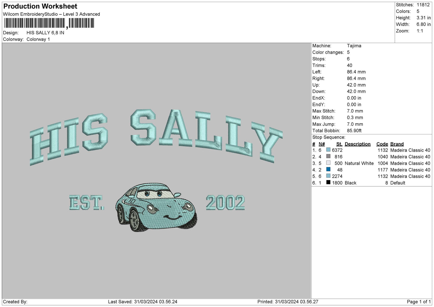 Sally 3103 Embroidery File 6 sizes