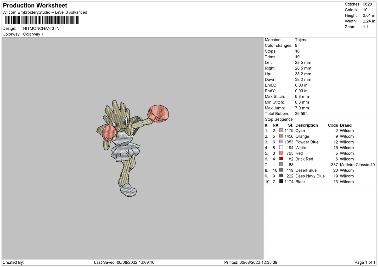 Hitmonchan Embroidery File 5 sizes