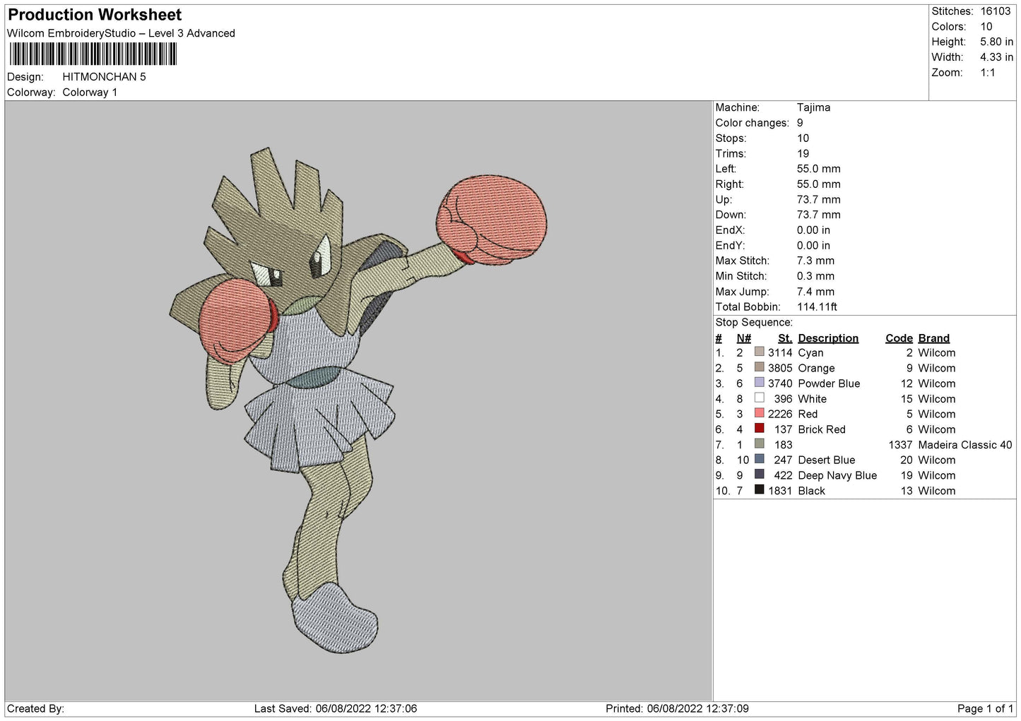 Hitmonchan Embroidery File 5 sizes