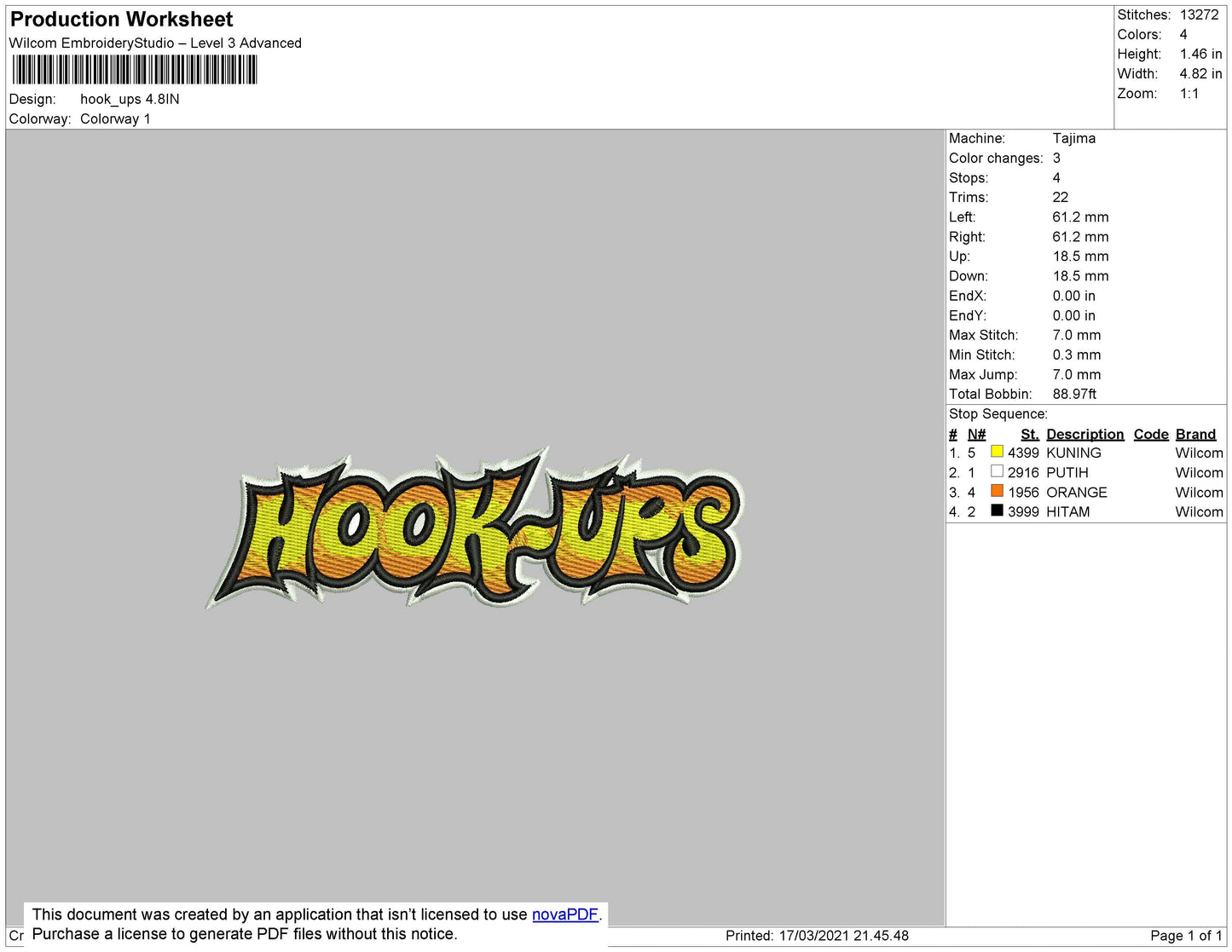 Hooks Up Text Embroidery File 4 size