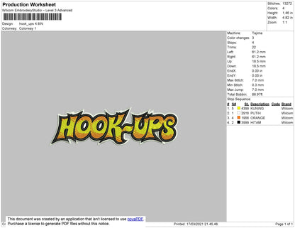 Hooks Up Text Embroidery File 4 size