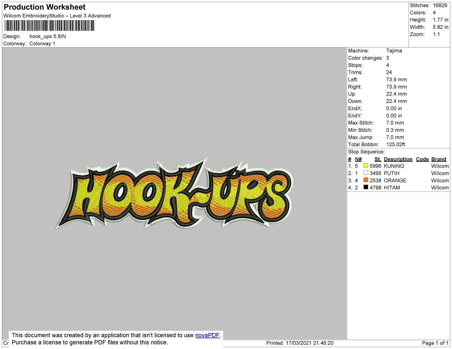 Hooks Up Text Embroidery File 4 size