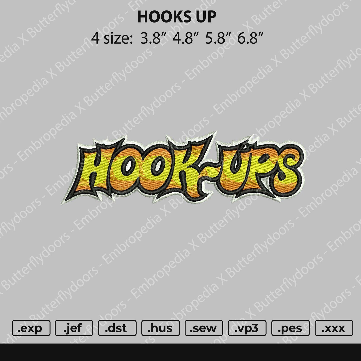 Hooks Up Text Embroidery File 4 size