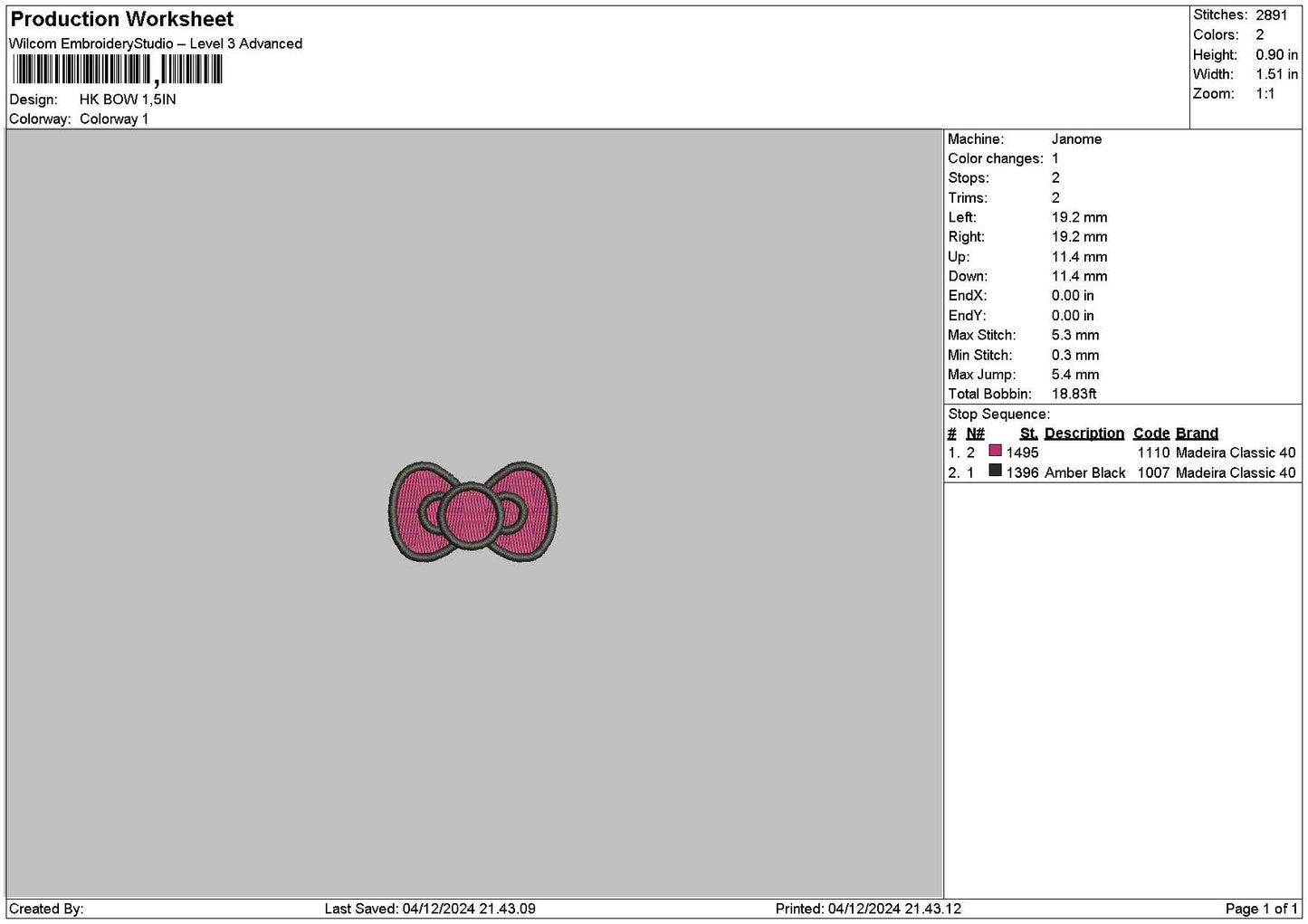 Hkbow 01 Embroidery File 6 sizes