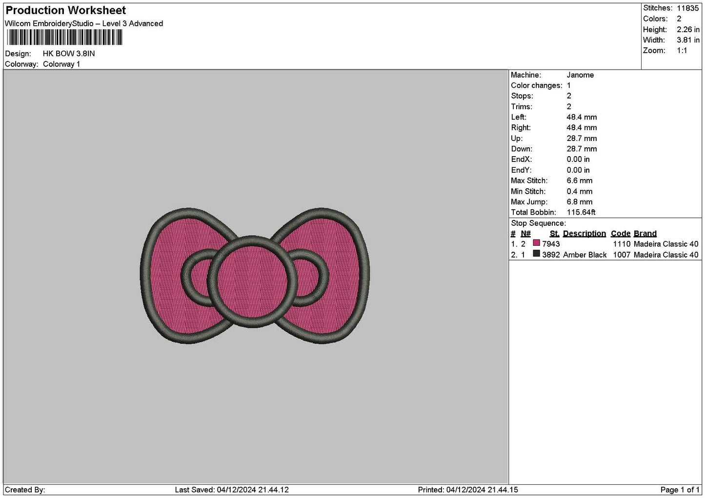 Hkbow 01 Embroidery File 6 sizes
