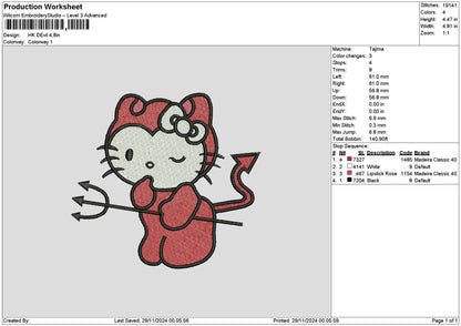 Hk Devil 01 Embroidery File 6 sizes