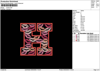 H Lips Embroidery File 6 sizes