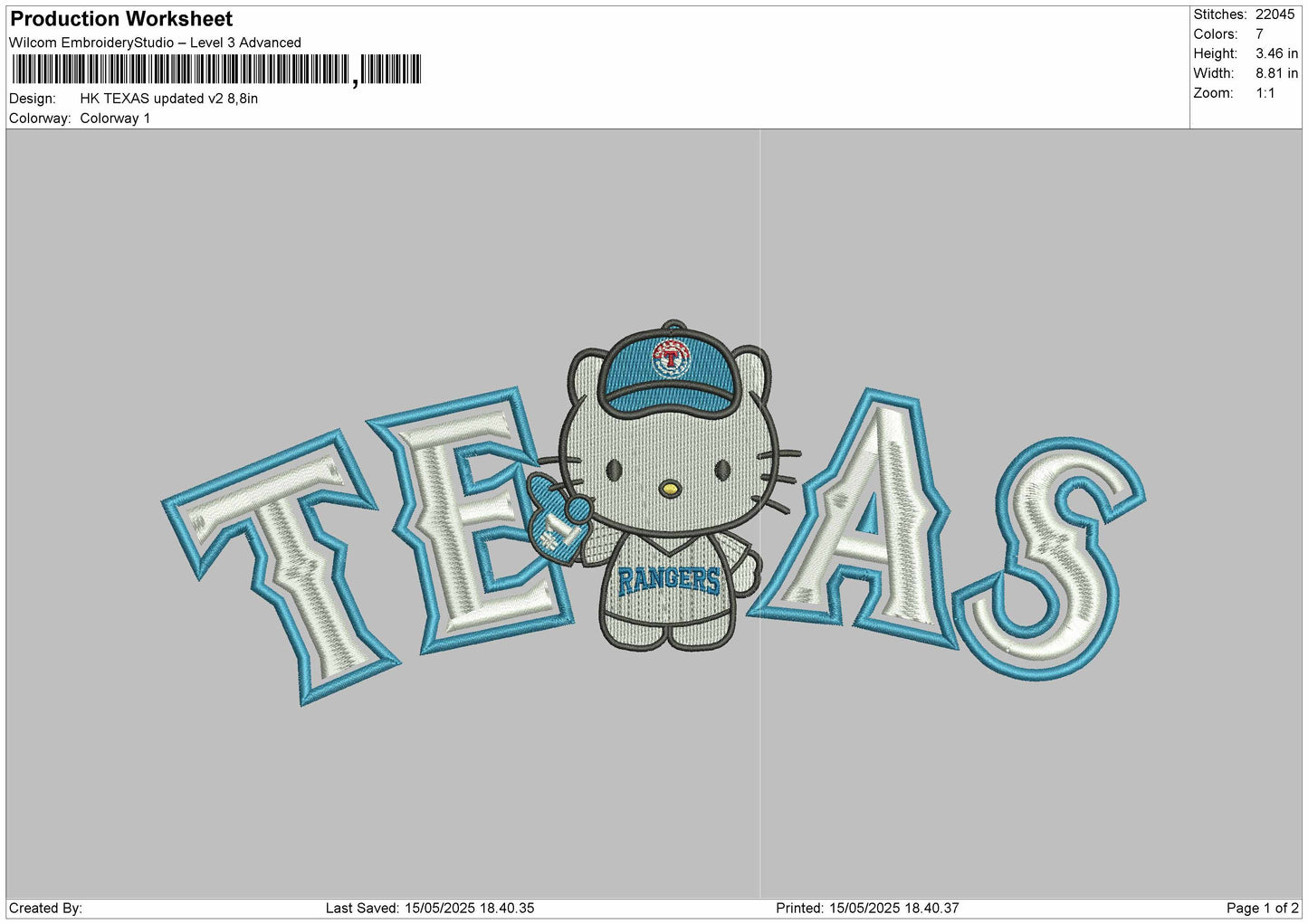 Texas Hk V2 Embroidery File 6 sizes