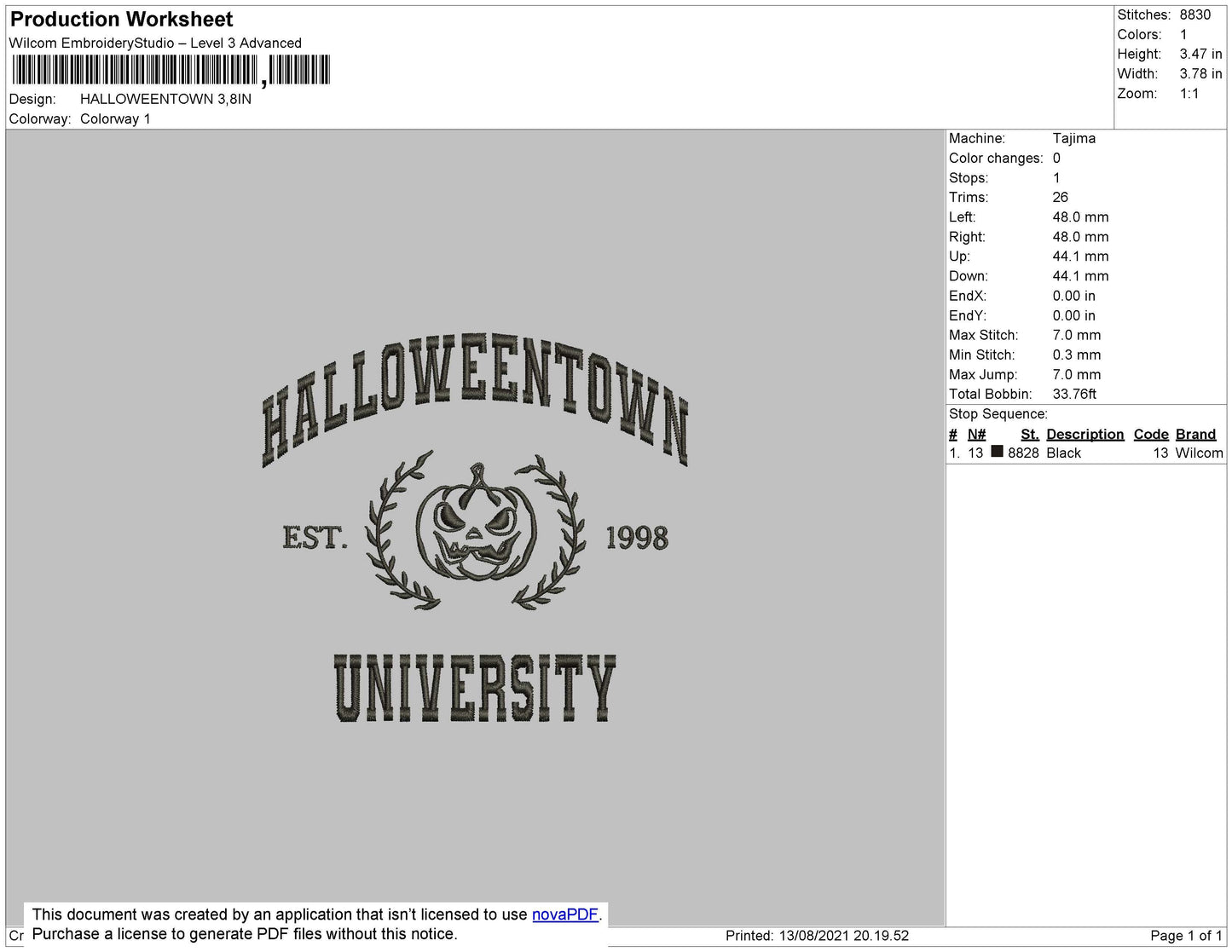 Halloweentown Embroidery File 4 size