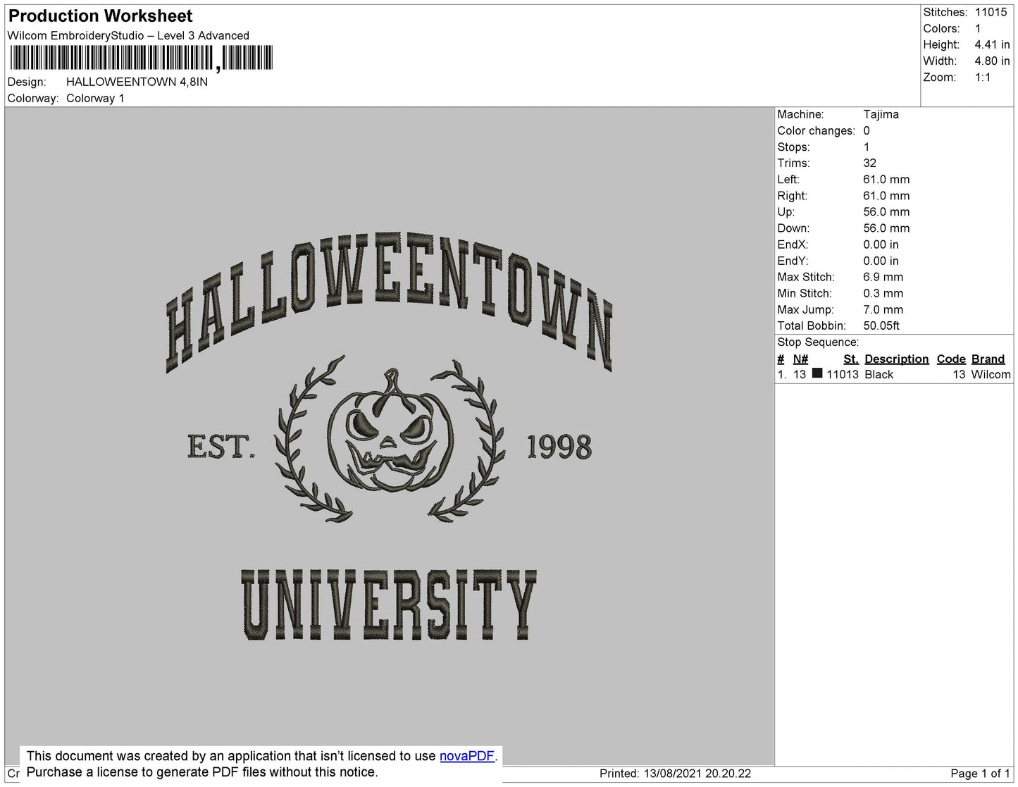 Halloweentown Embroidery File 4 size