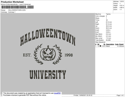 Halloweentown Embroidery File 4 size