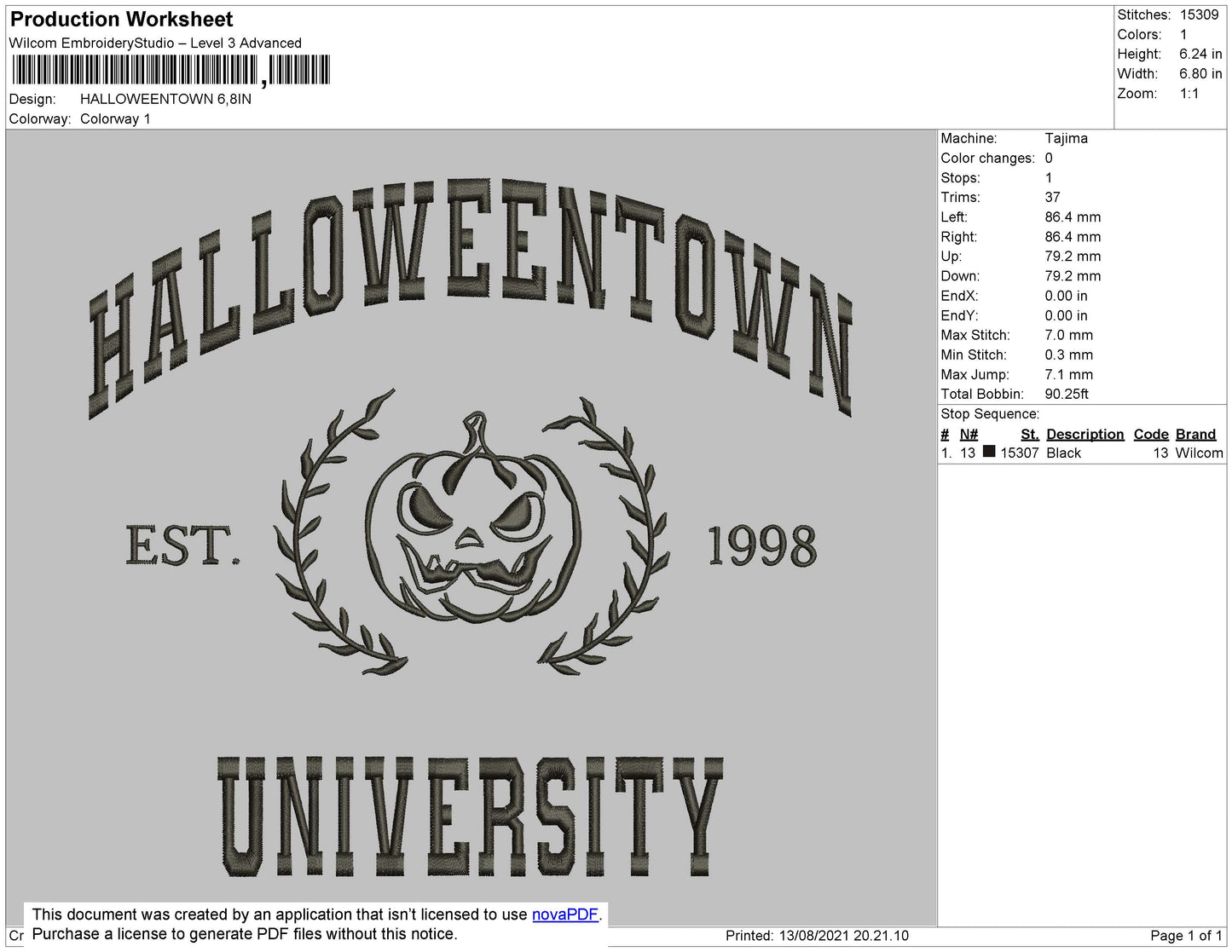 Halloweentown Embroidery File 4 size