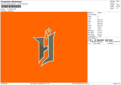 H Logo 02 Embroidery File 6 sizes
