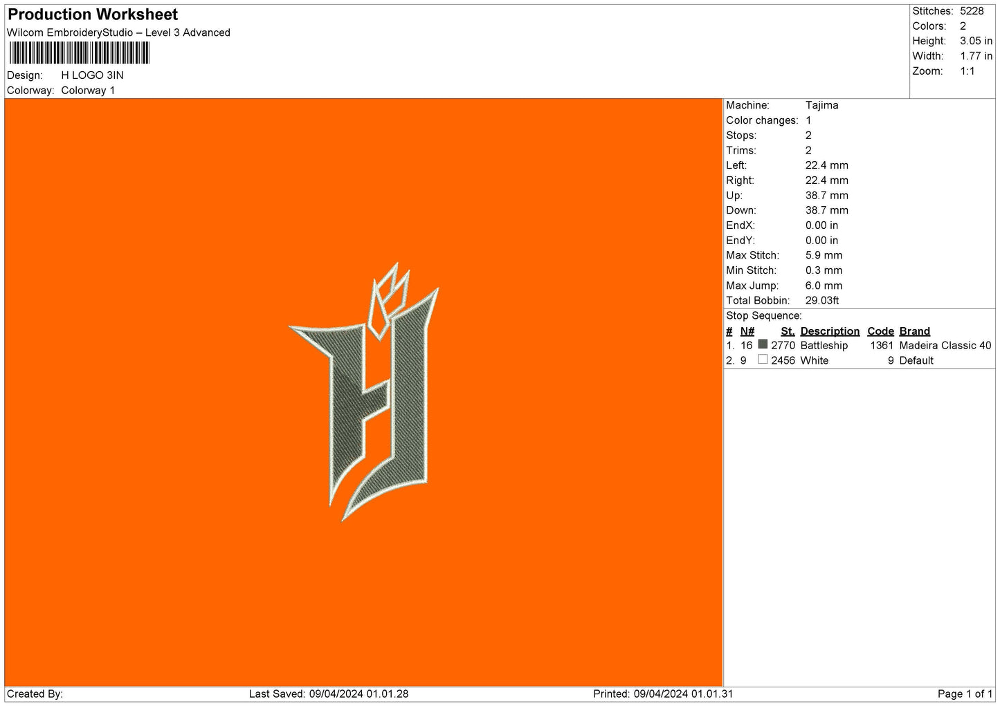 H Logo 02 Embroidery File 6 sizes