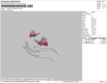 Hand Butterflies Embroidery File 4 size