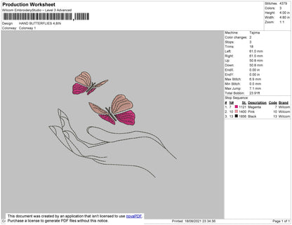 Hand Butterflies Embroidery File 4 size
