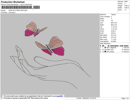 Hand Butterflies Embroidery File 4 size