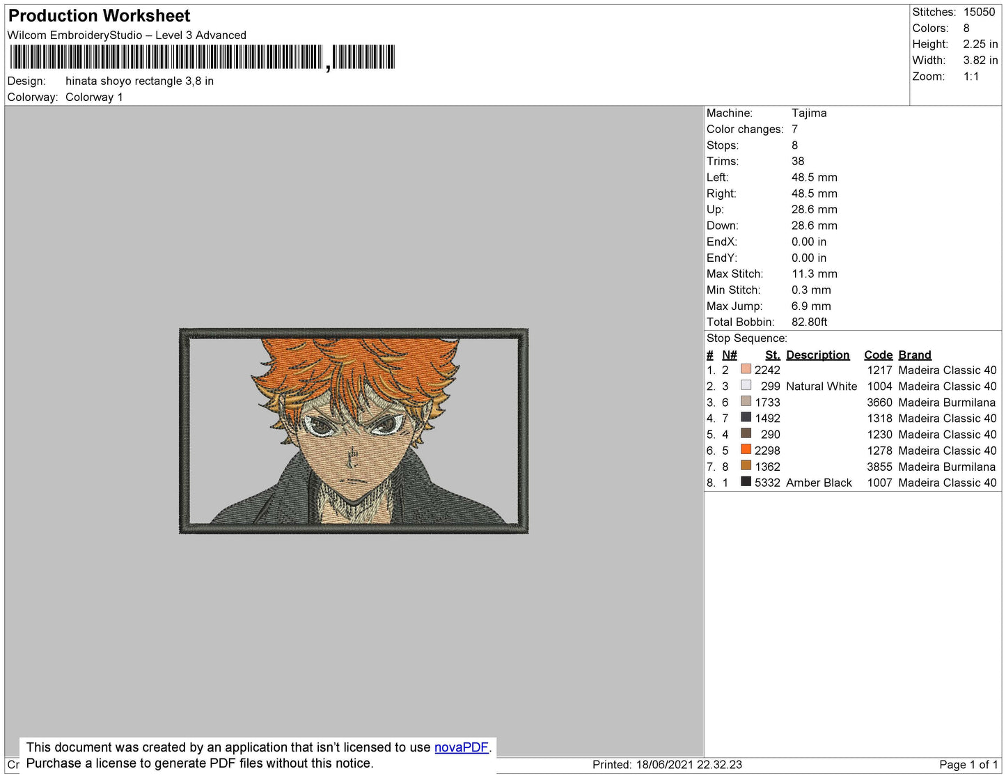 Hinata Shoyo Rectangle Embroidery File 4 size