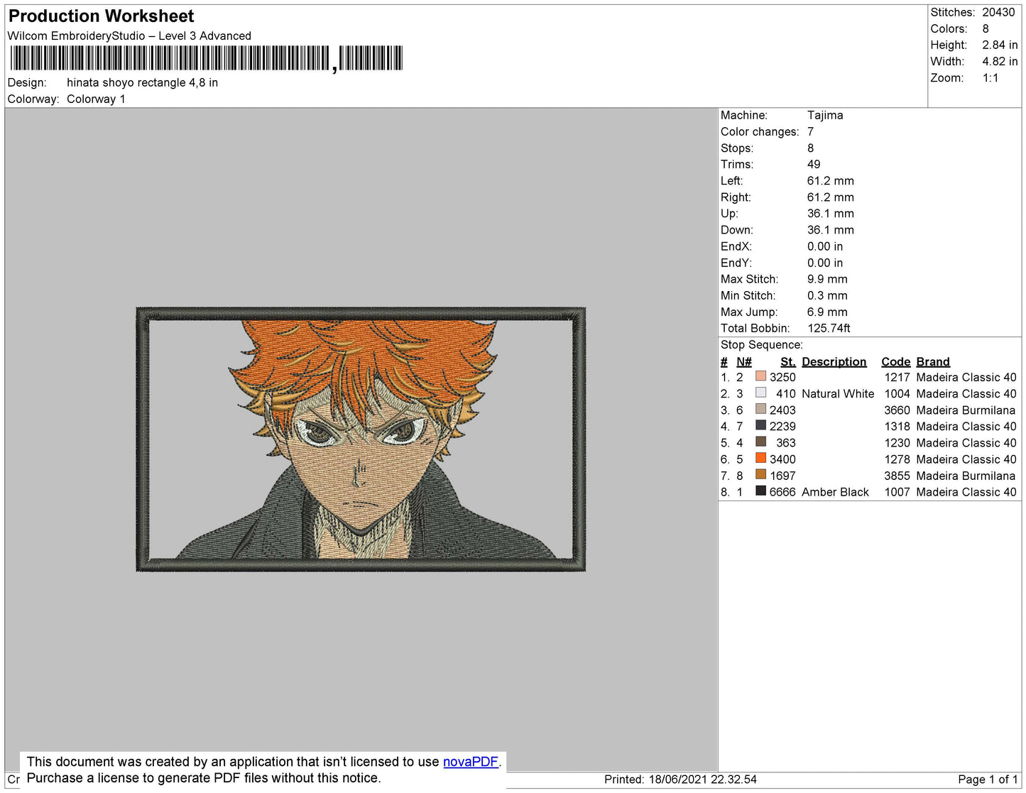 Hinata Shoyo Rectangle Embroidery File 4 size