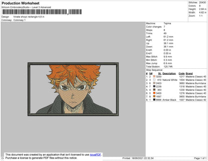 Hinata Shoyo Rectangle Embroidery File 4 size