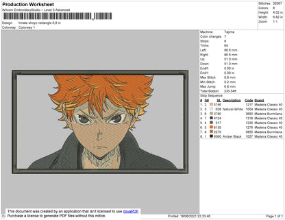 Hinata Shoyo Rectangle Embroidery File 4 size