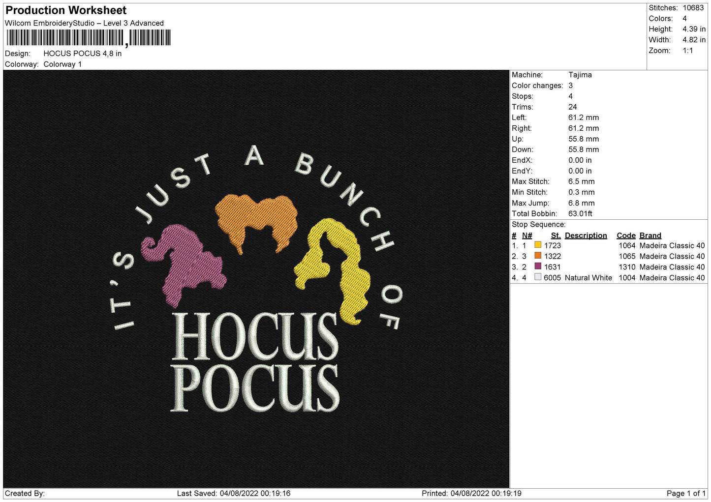 Hocus Pocus Embroidery File 4 sizes