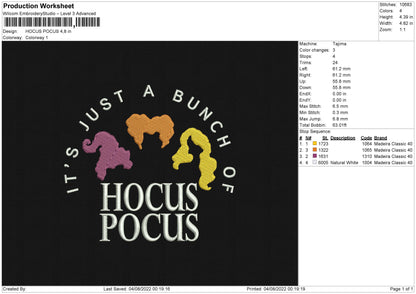 Hocus Pocus Embroidery File 4 sizes