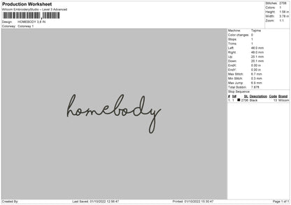 Homebody Embroidery File 5 sizes