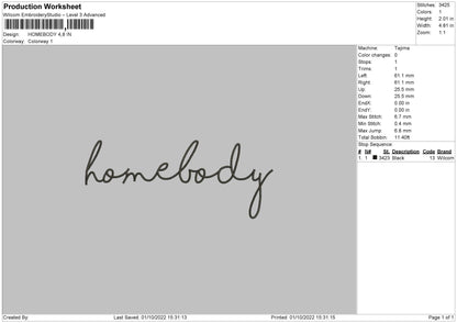 Homebody Embroidery File 5 sizes