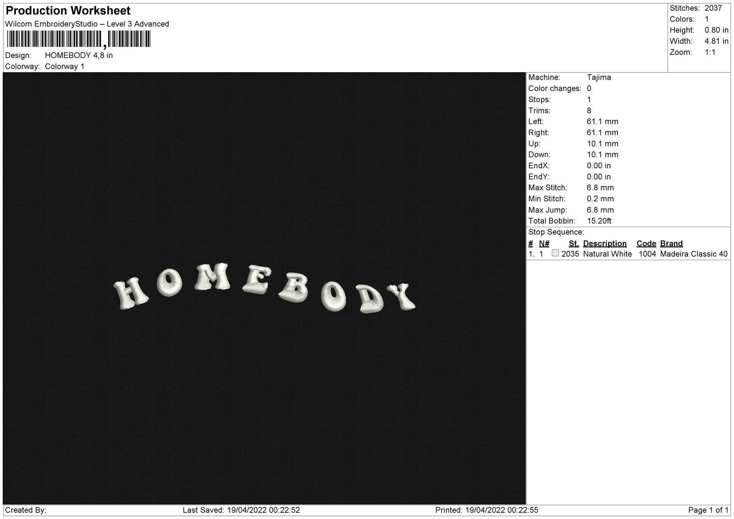 Homebody Embroidery File 4 size