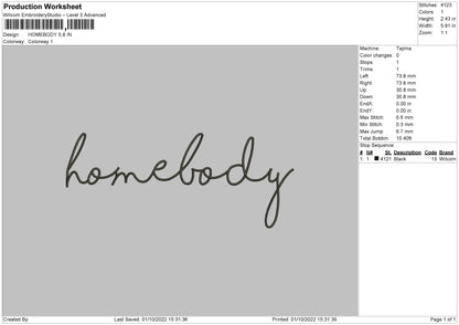 Homebody Embroidery File 5 sizes