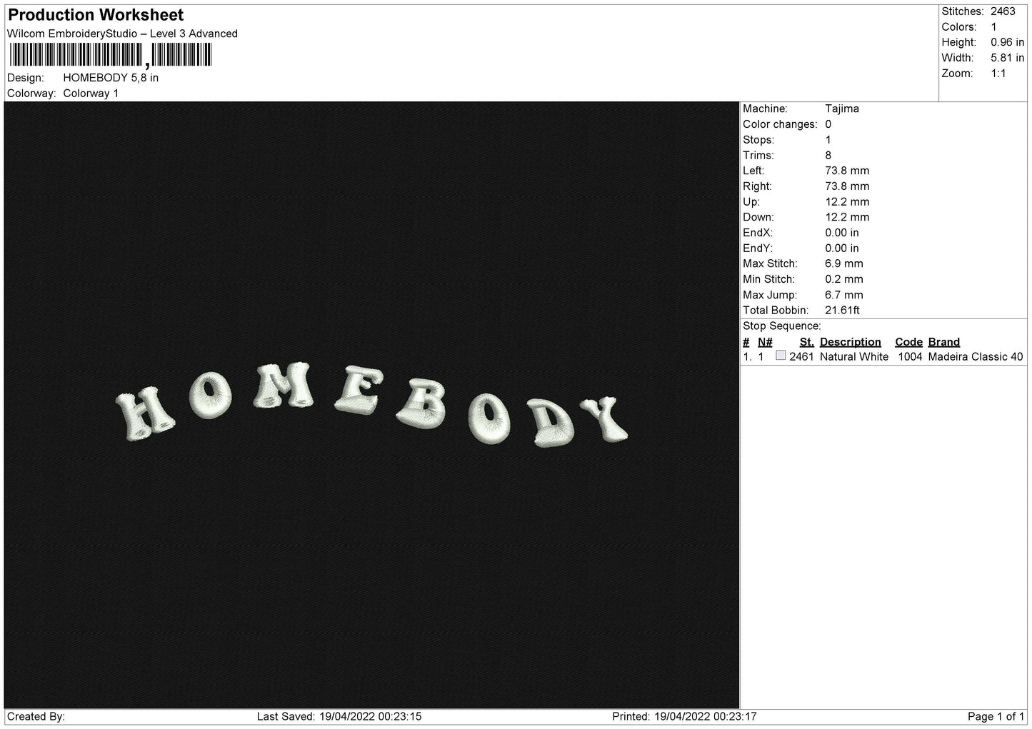 Homebody Embroidery File 4 size