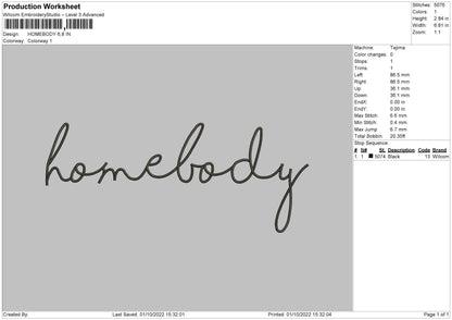 Homebody Embroidery File 5 sizes