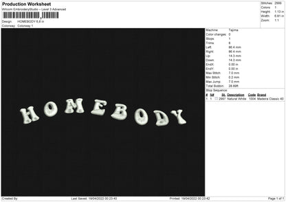 Homebody Embroidery File 4 size