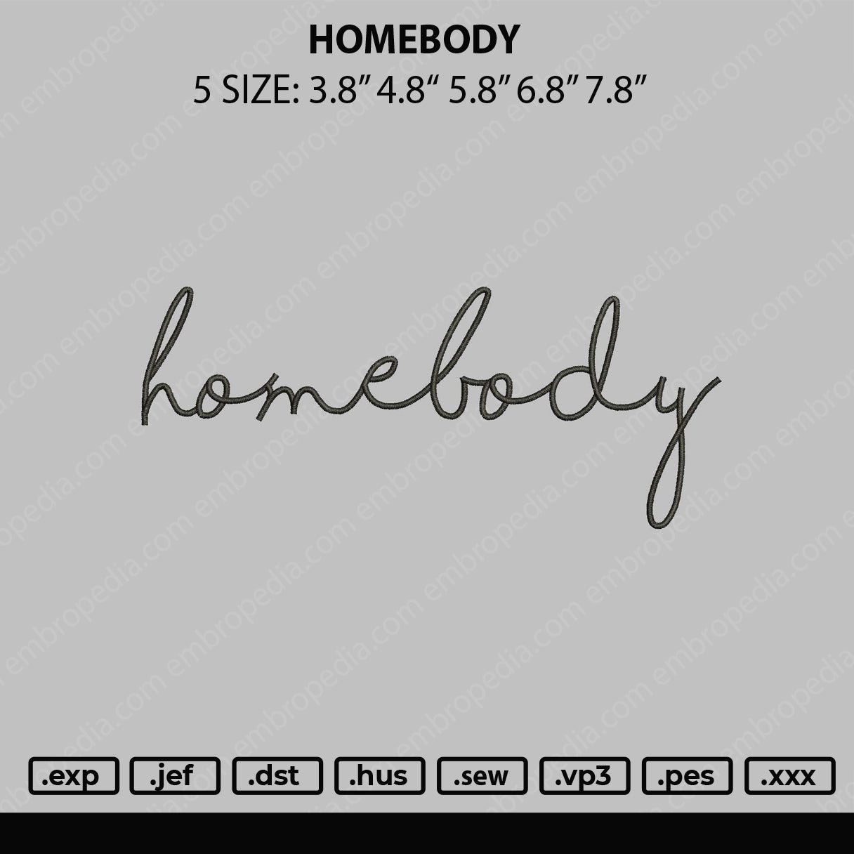 Homebody Embroidery File 5 sizes