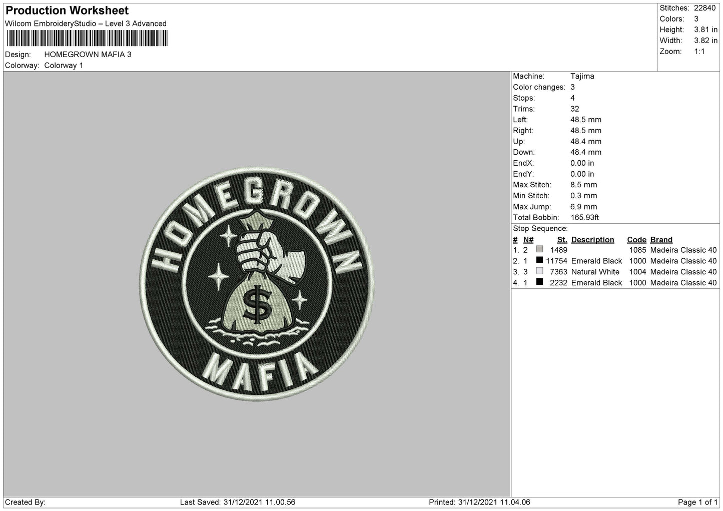 Homegrown Mafia Embroidery File 4 size