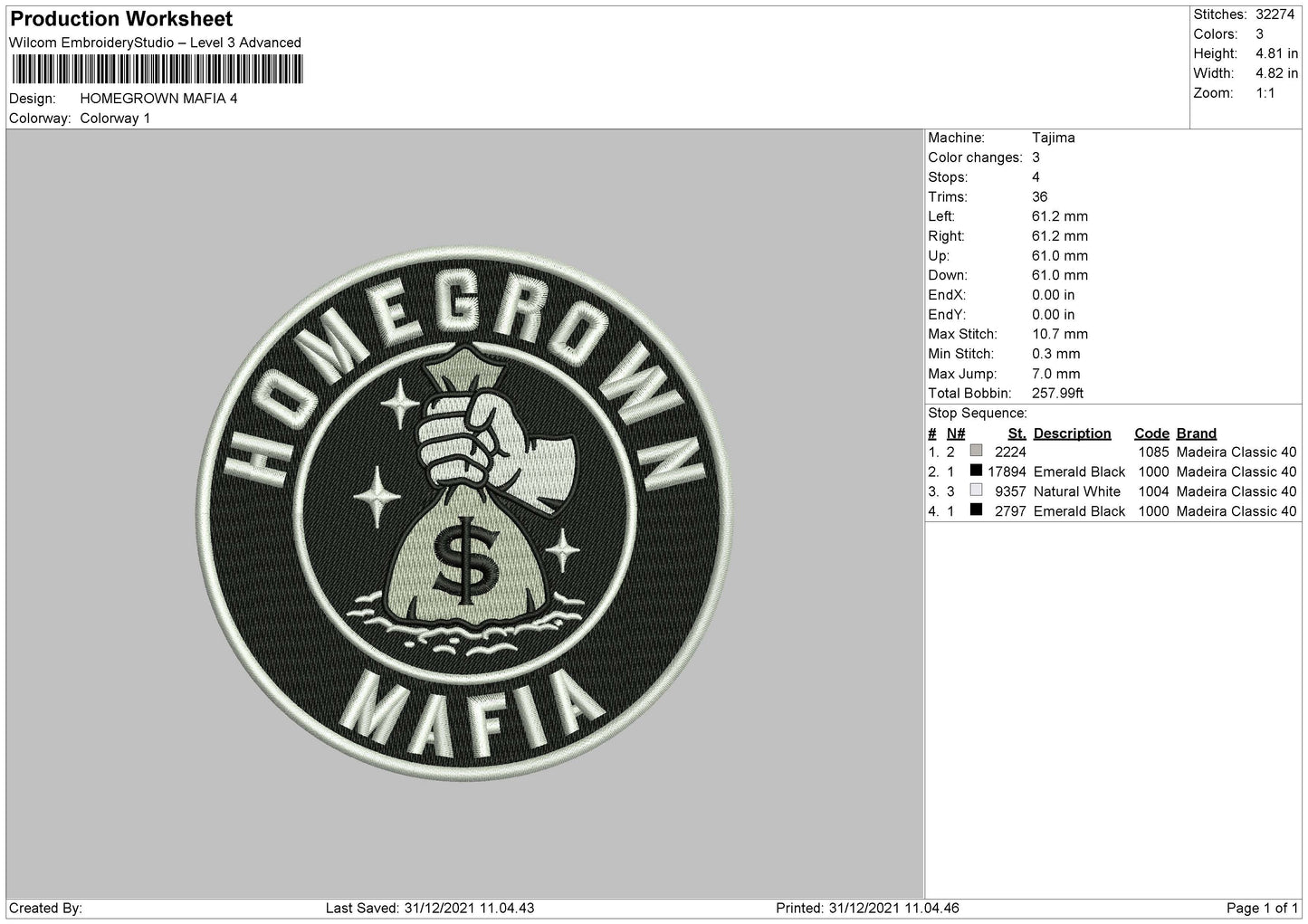 Homegrown Mafia Embroidery File 4 size