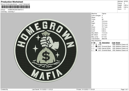 Homegrown Mafia Embroidery File 4 size