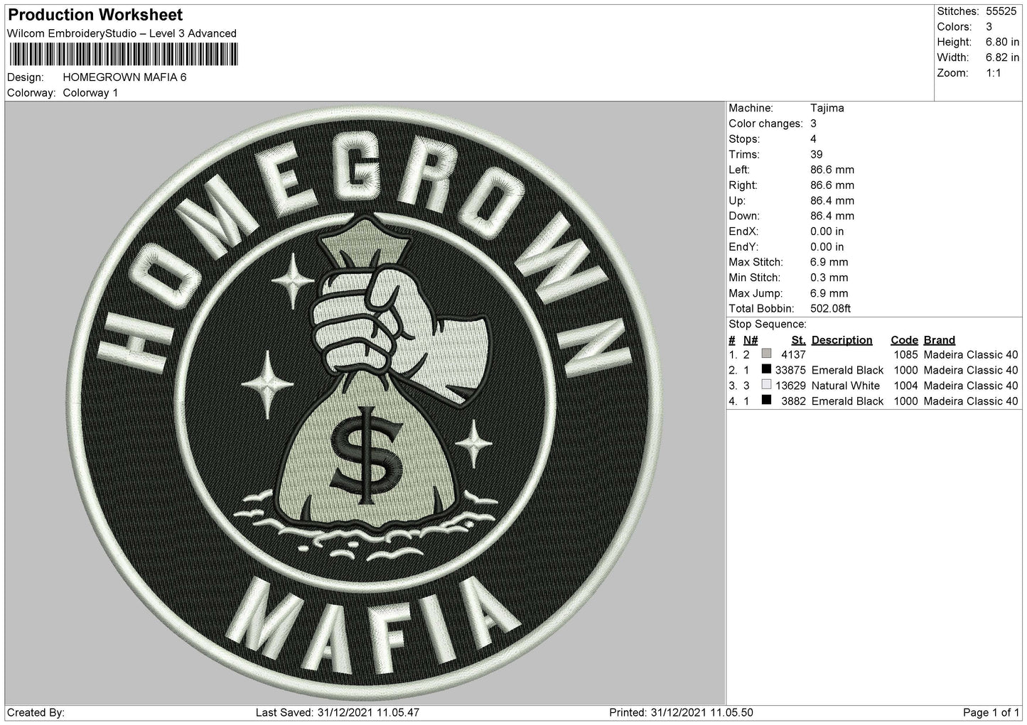 Homegrown Mafia Embroidery File 4 size