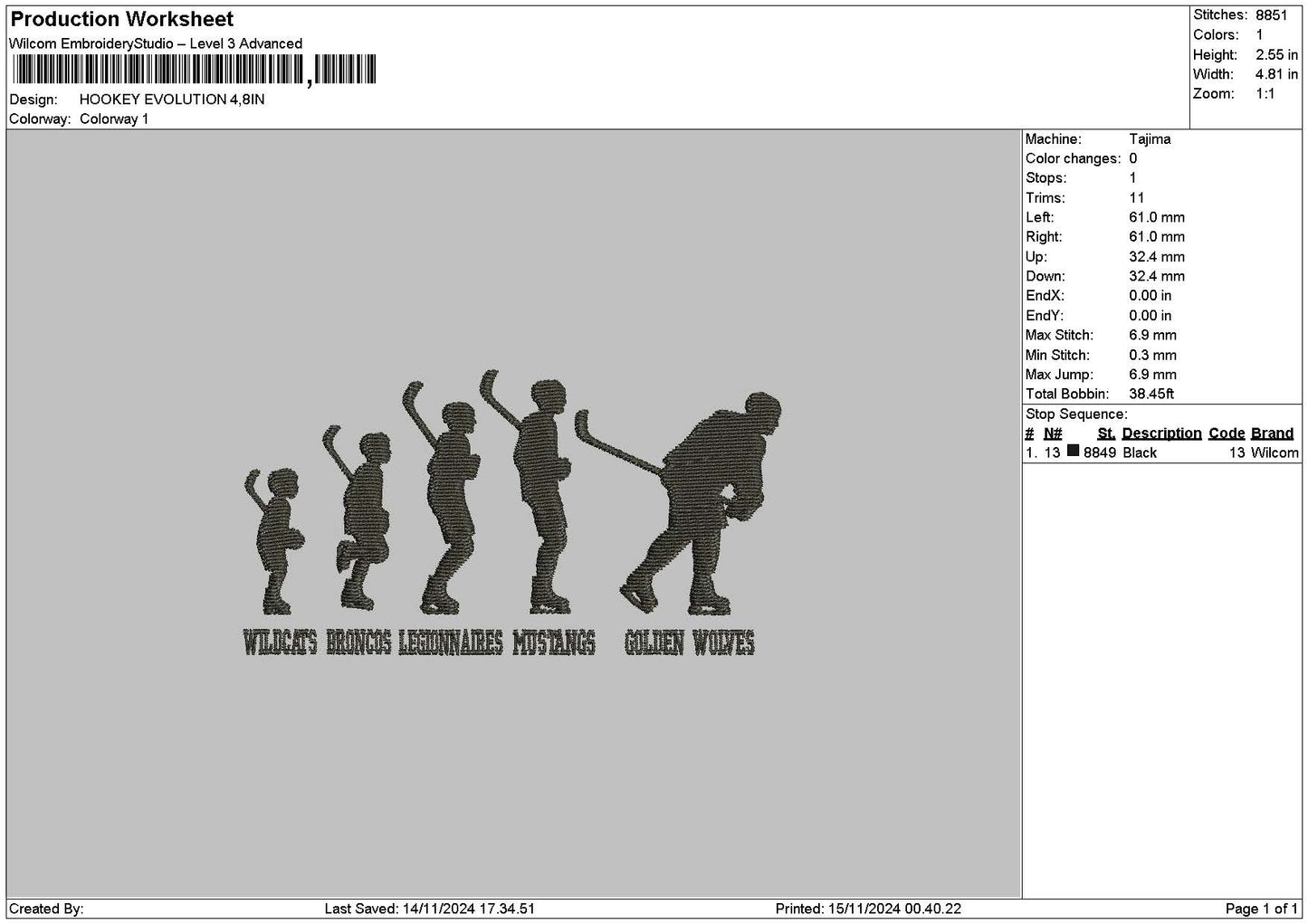 Hockey Evo Embroidery File 6 sizes