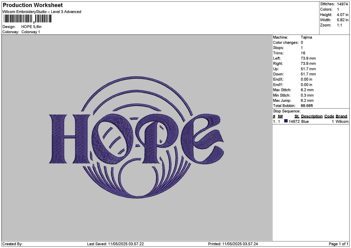 Hopetext 1105 Embroidery File 6 sizes