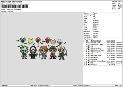 Horror Gang 0408 Embroidery File 6 sizes