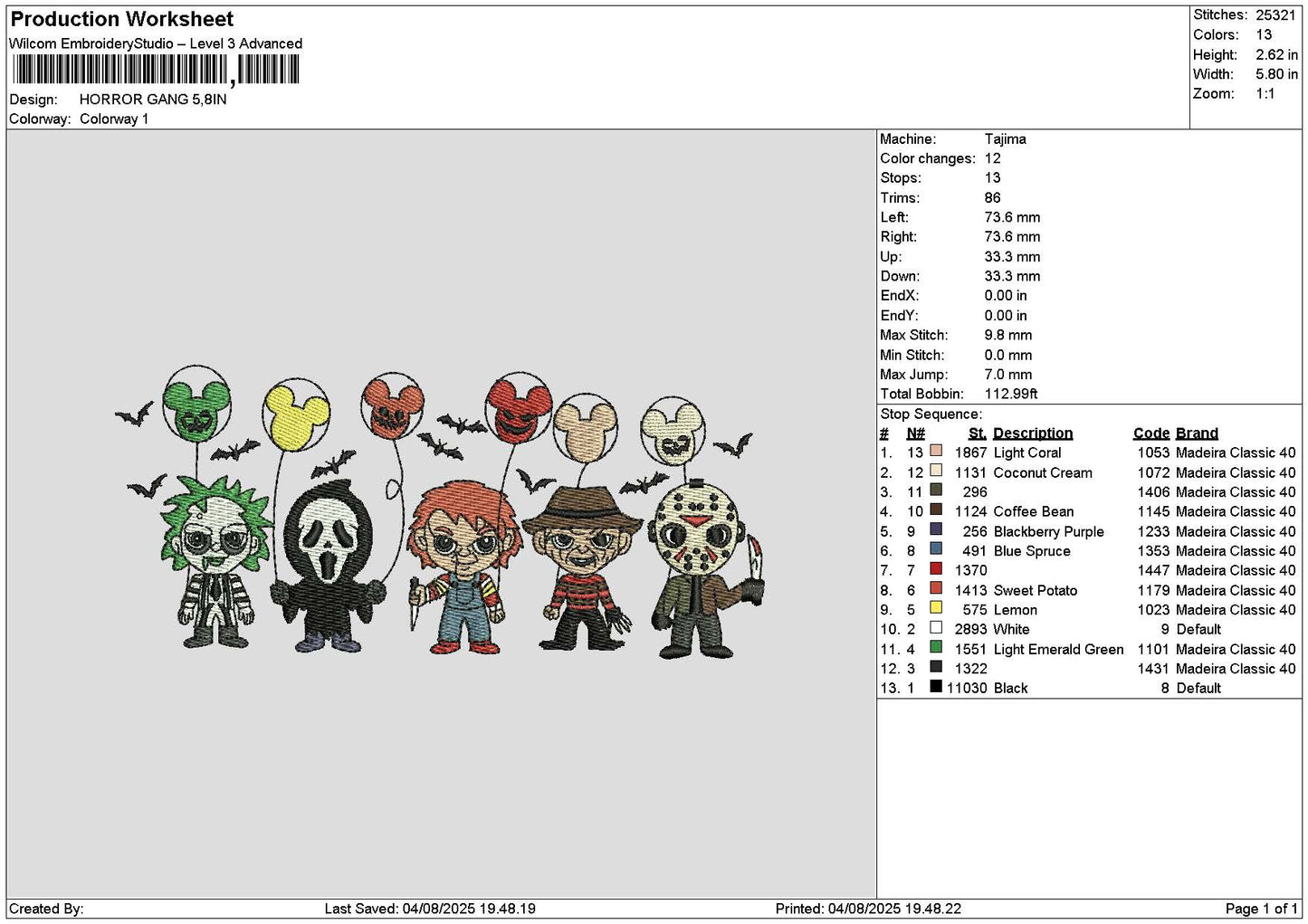 Horror Gang 0408 Embroidery File 6 sizes