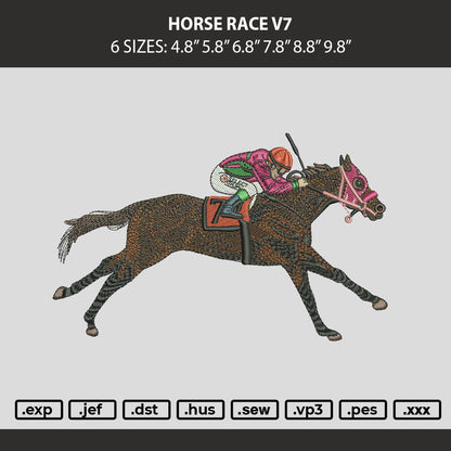 Horse Race V7 Embroidery Machine Design File 6 sizes