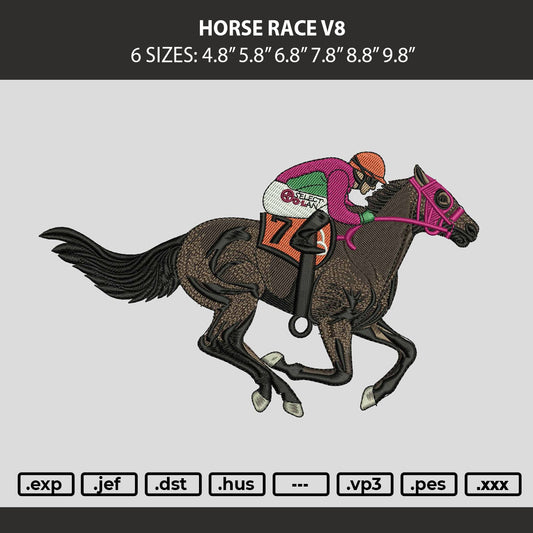 Horse Race V8 Embroidery Machine Design File 6 sizes