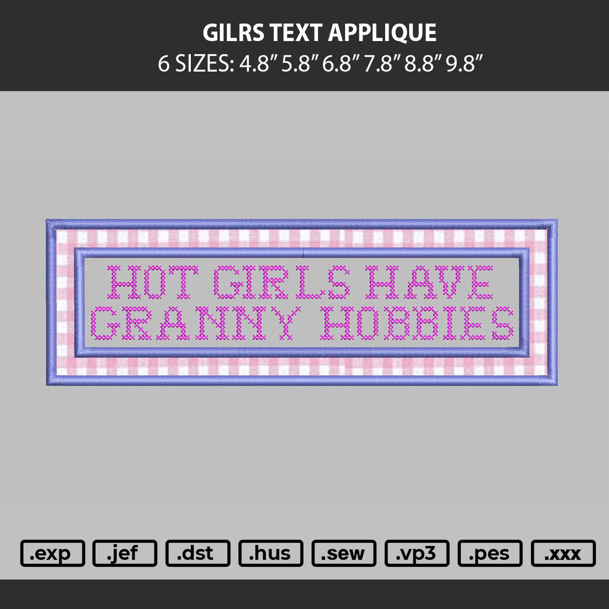 Girls Text Applique Embroidery Machine Design File 6 sizes