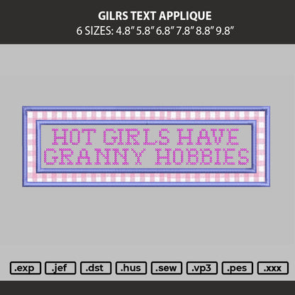 Girls Text Applique Embroidery Machine Design File 6 sizes