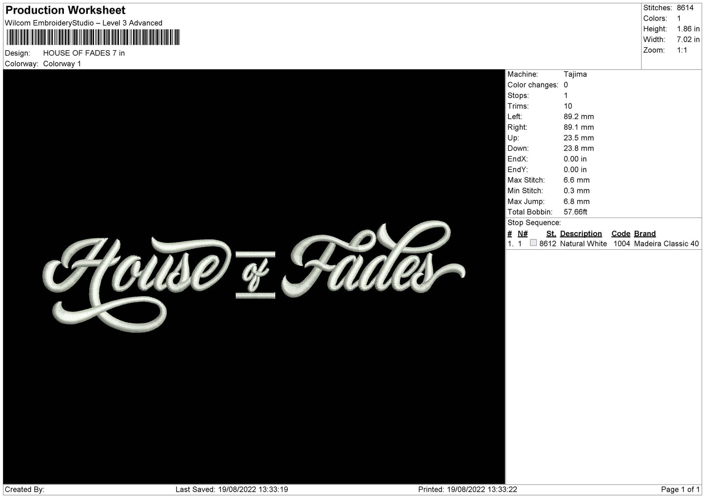 House Of Fades 02 Embroidery File 4 sizes