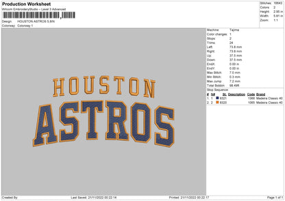 Houston Astros Embroidery File 6 sizes